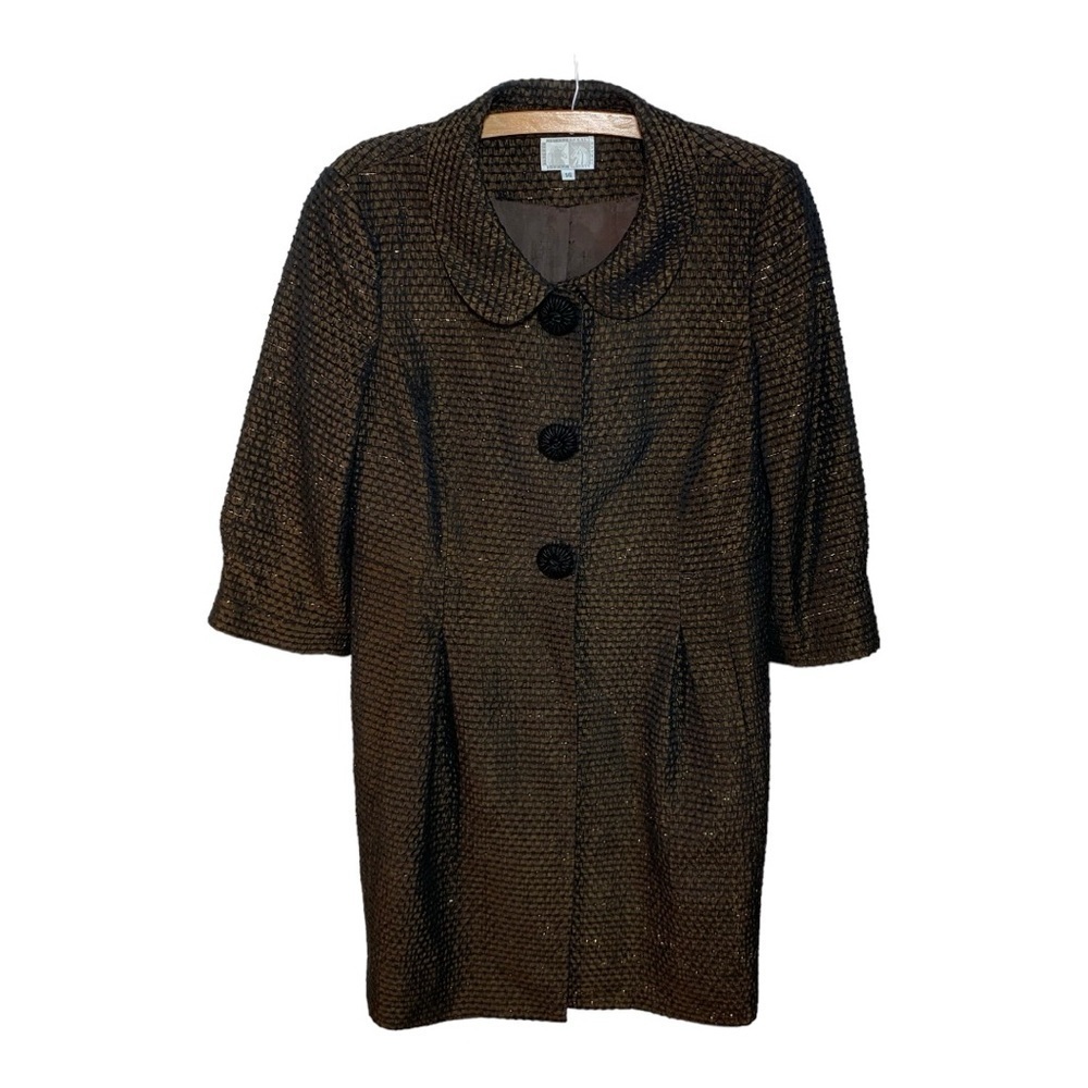 Alberto Makali Dress Coat Brown Metallic Size 14 Structured Statement Coat